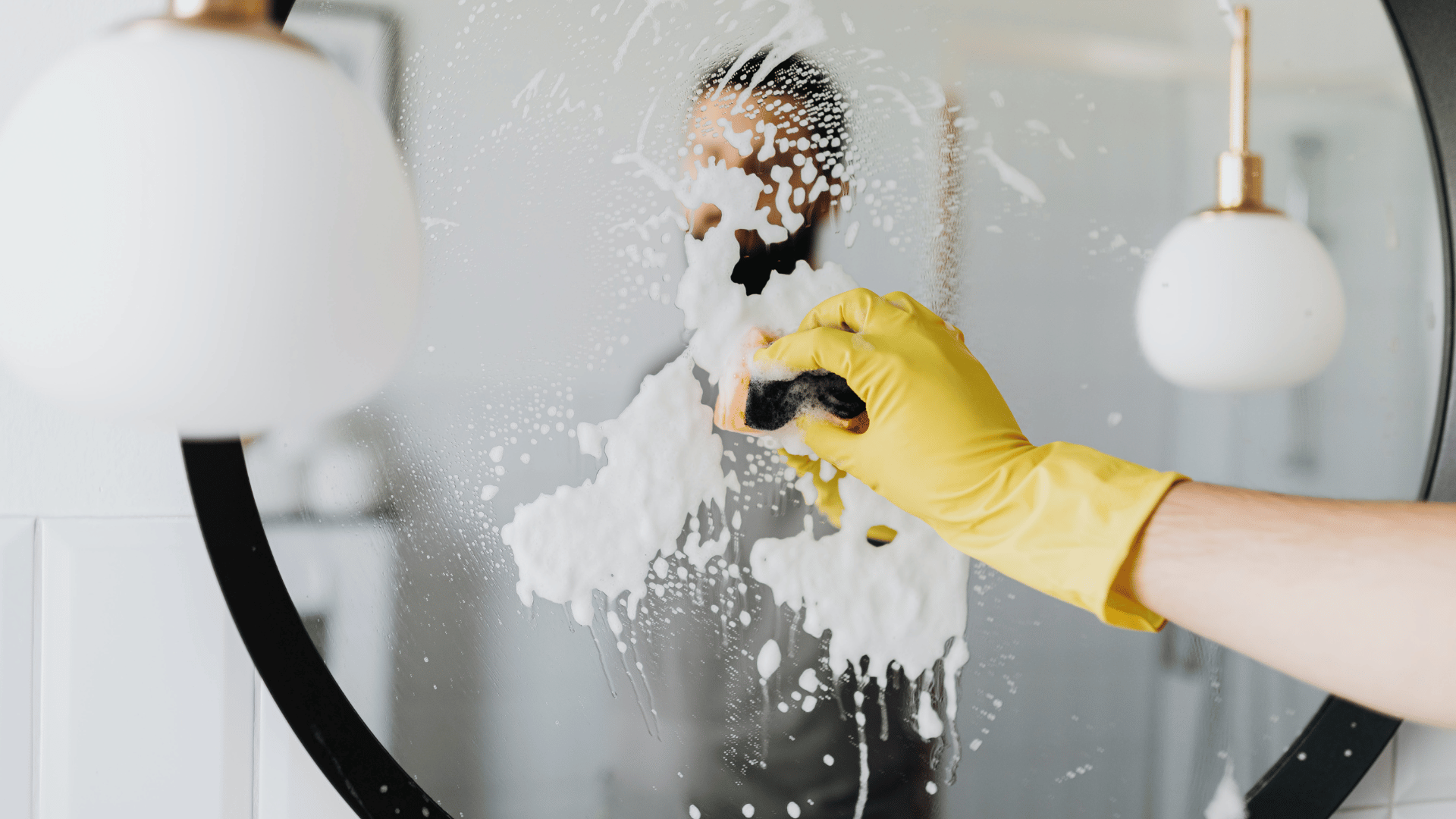 Kitchen and living area cleaning supplies prepared for service
