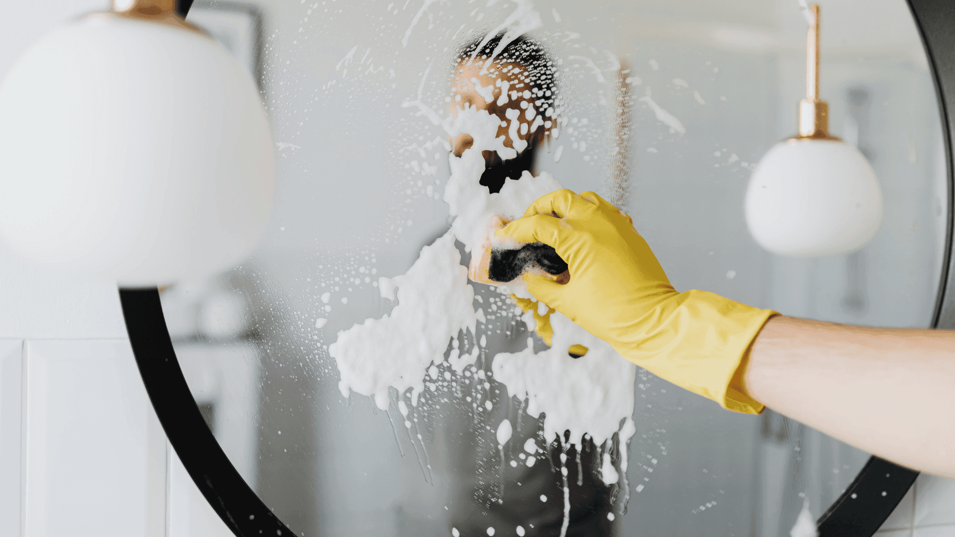 Kitchen and living area cleaning supplies prepared for service